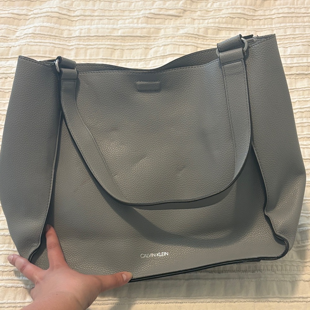 Calvin Klein Grey Faux Leather Tote